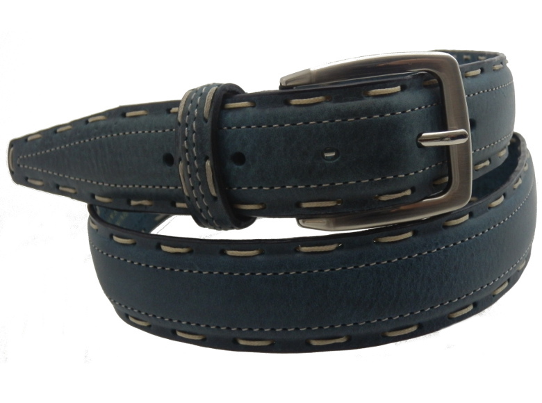 Cintura in pelle con filo grosso - blu- mm35
